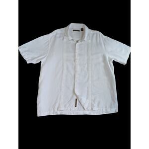 Cubavera Caribbean Shirt Mens XXL Relaxed Fit White Linen Blend Short Sleeve